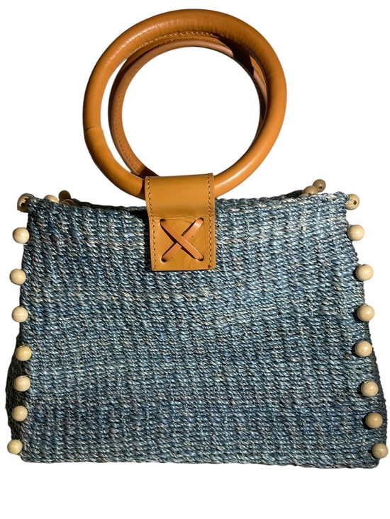 Aranáz Handbags - ARNAZ Philippines Blue Woven Straw Handbag Mini Tote Leather Ring Handles Beads